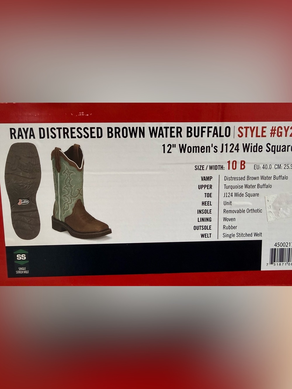 Justin Ladies Gypsy "Raya" Turquoise Water Buffalo Cowboy Boots (NWT) - Picture 16 of 16